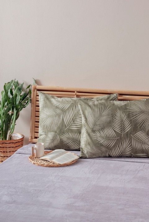 2'li Koyu Yeşil Yaprak Desen Yastık Kılıfı Pamuk Polyester Kolay Ütülenir 50x70  50 x 70  KOYU YEŞİL