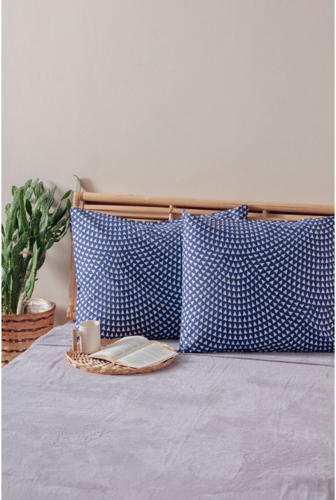 2'li Lacivert Beyaz Üçgen Desen Yastık Kılıfı Pamuk Polyester Kolay Ütülenir 50x70  50 x 70  LACİVERT BEYAZ