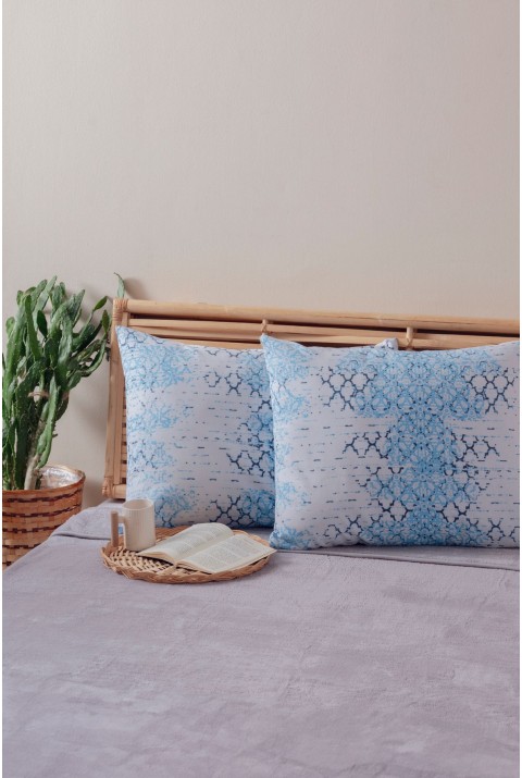 2'li Mavi Beyaz Desenli Yastık Kılıfı Pamuk Polyester Kolay Ütülenir 50x70  50 x 70  MAVİ BEYAZ