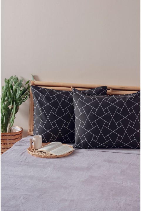2'li Siyah Beyaz Düz Çizgili Yastık Kılıfı Pamuk Polyester Kolay Ütülenir 50x70  50 x 70  SİYAH BEYAZ