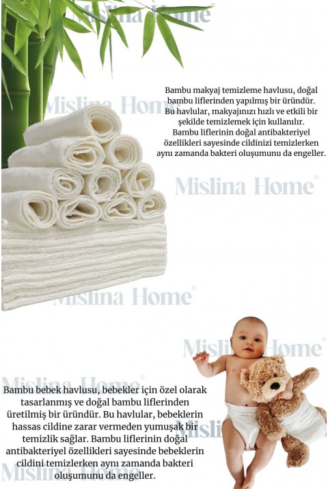 Bambu Makyaj Temizleme Bezi Yıkanabilir Bambu Bebek Bezi 12'li 20x40cm