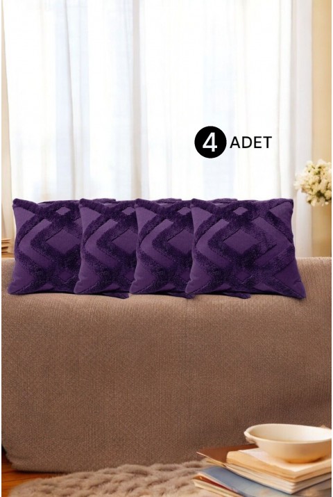 Bohem 4'Lü Dekoratif Yastık Kılıfı Kırlent Kılıfı 40X40 Cm Mor  40 x 40  Mor1