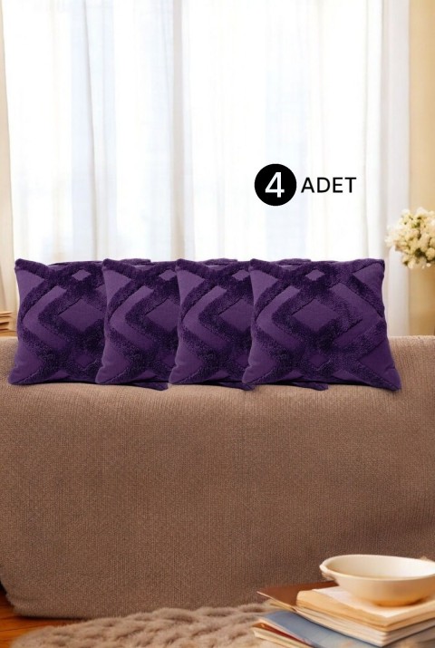 Bohem 4'Lü Dekoratif Yastık Kılıfı Kırlent Kılıfı 40X40 Cm Mor  40 x 40  Mor1