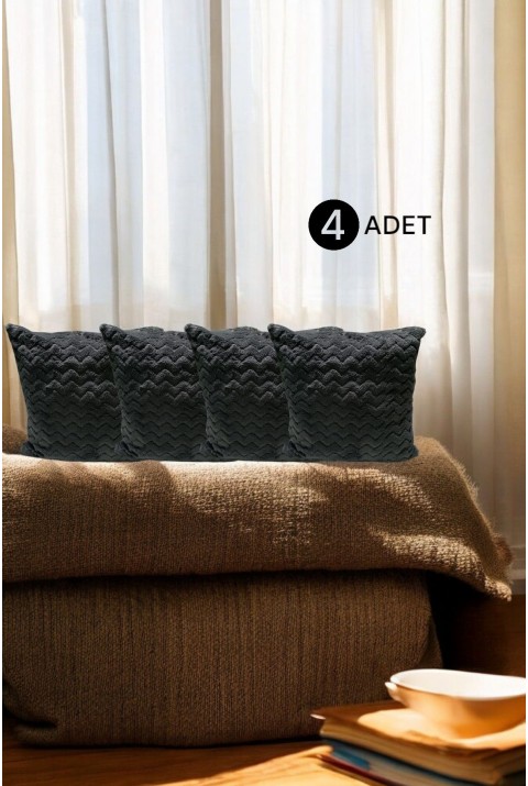 Bohem 4'Lü Dekoratif Yastık Kılıfı Kırlent Kılıfı 43X43 Cm Antrasit  43 x 43  Antrasit1
