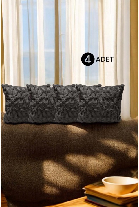 Bohem 4'Lü Dekoratif Yastık Kılıfı Kırlent Kılıfı 43X43 Cm Antrasit Etnik  43 x 43  Antrasit3