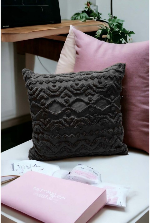 Bohem 4'Lü Dekoratif Yastık Kılıfı Kırlent Kılıfı 43X43 Cm Antrasit Geometrik  43 x 43  Antrasit5