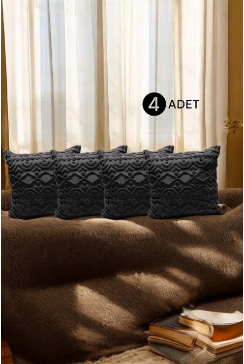 Bohem 4'Lü Dekoratif Yastık Kılıfı Kırlent Kılıfı 43X43 Cm Antrasit Geometrik  43 x 43  Antrasit5
