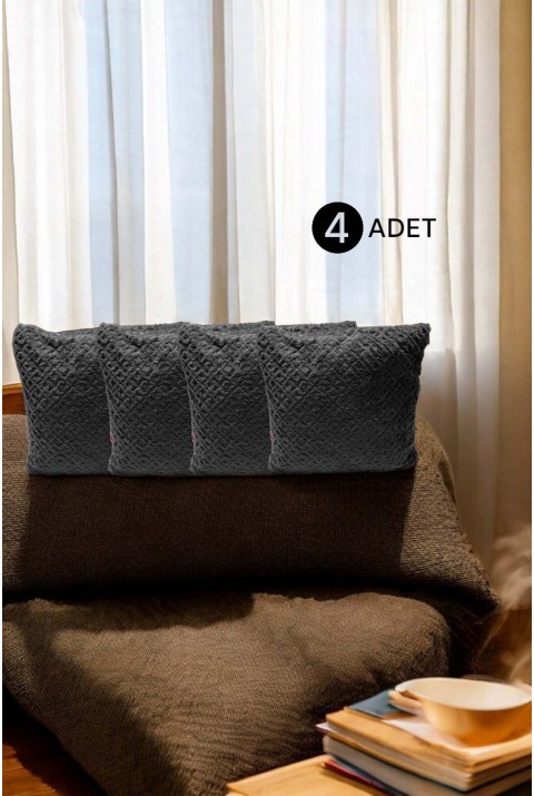 Bohem 4'Lü Dekoratif Yastık Kılıfı Kırlent Kılıfı 43X43 Cm Antrasit Otantik  43 x 43  Antrasit7