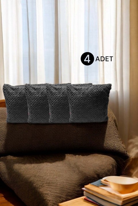 Bohem 4'Lü Dekoratif Yastık Kılıfı Kırlent Kılıfı 43X43 Cm Antrasit Otantik  43 x 43  Antrasit7