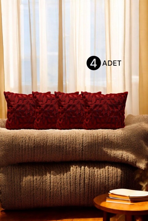 Bohem 4'Lü Dekoratif Yastık Kılıfı Kırlent Kılıfı 43X43 Cm Bordo Etnik Dsn  43 x 43  Bordo1