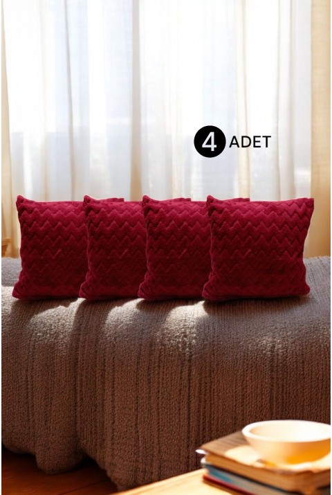Bohem 4'Lü Dekoratif Yastık Kılıfı Kırlent Kılıfı 43X43 Cm Bordo Zikzak Dsn  43 x 43  Bordo2