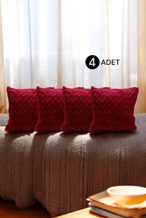 Bohem 4'Lü Dekoratif Yastık Kılıfı Kırlent Kılıfı 43X43 Cm Bordo Zikzak Dsn  43 x 43  Bordo2