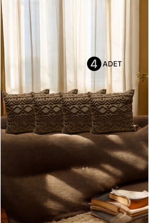 Bohem 4'Lü Dekoratif Yastık Kılıfı Kırlent Kılıfı 43X43 Cm Kahverengi Geometrik Dsn  43 x 43  Kahverengi2