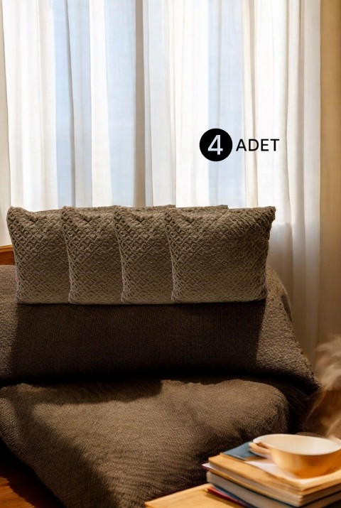 Bohem 4'Lü Dekoratif Yastık Kılıfı Kırlent Kılıfı 43X43 Cm Kahverengi Otantik Dsn  43 x 43  Kahverengi3