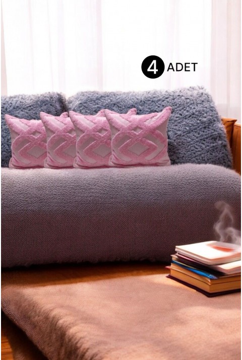 Bohem 4'Lü Dekoratif Yastık Kılıfı Kırlent Kılıfı 43X43 Cm Pembe  43 x 43  Pembe1