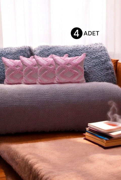 Bohem 4'Lü Dekoratif Yastık Kılıfı Kırlent Kılıfı 43X43 Cm Pembe  43 x 43  Pembe1