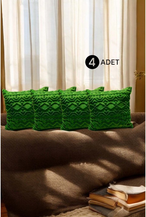Bohem 4'Lü Dekoratif Yastık Kılıfı Kırlent Kılıfı 43X43 Cm Yeşil Geometrik Desen  43 x 43  Yeşil