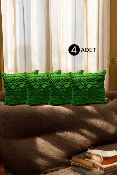 Bohem 4'Lü Dekoratif Yastık Kılıfı Kırlent Kılıfı 43X43 Cm Yeşil Geometrik Desen  43 x 43  Yeşil