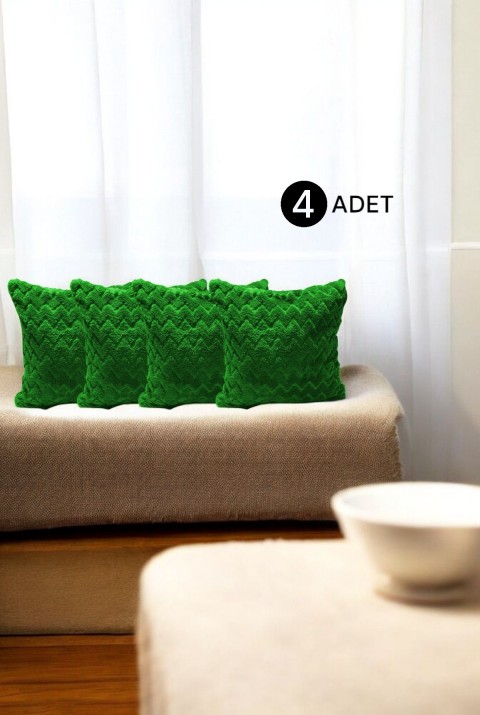 Bohem 4'Lü Dekoratif Yastık Kılıfı Kırlent Kılıfı 43X43 Cm Yeşil Zikzak Desen  43 x 43  Yeşil5