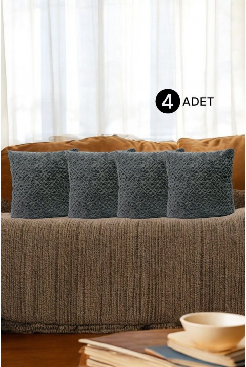 Bohem 4'Lü Dekoratif Yastık Kılıfı Kırlent Kılıfı 45X45 Cm Gri Otantik Desen  45 x 45  Gri2