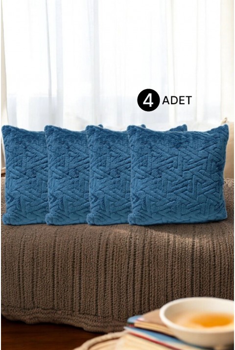 Bohem 4'Lü Dekoratif Yastık Kılıfı Kırlent Kılıfı 45X45 Cm Petrol Mavisi Zikzak Desen  45 x 45  Petrolmavisi2