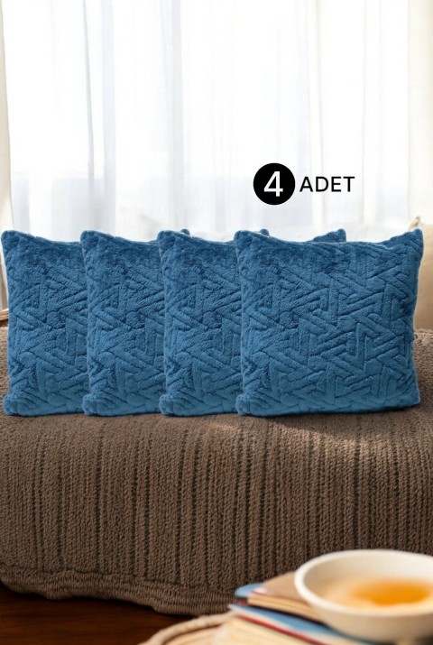 Bohem 4'Lü Dekoratif Yastık Kılıfı Kırlent Kılıfı 45X45 Cm Petrol Mavisi Zikzak Desen  45 x 45  Petrolmavisi2