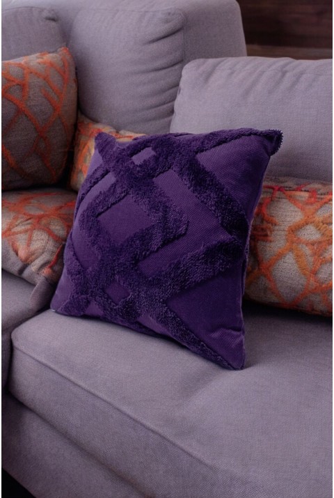 Bohem Dekoratif Yastık Kılıfı Kırlent Kılıfı 40x40 Cm Mor Renk  45 x 45  Mor