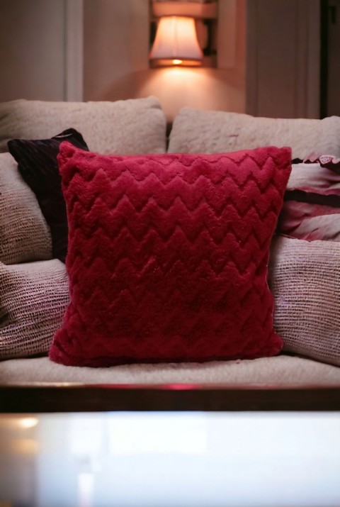 Bohem Dekoratif Yastık Kılıfı Kırlent Kılıfı 43x43 Cm Bordo Zikzak Dsn  43 x 43  Bordo