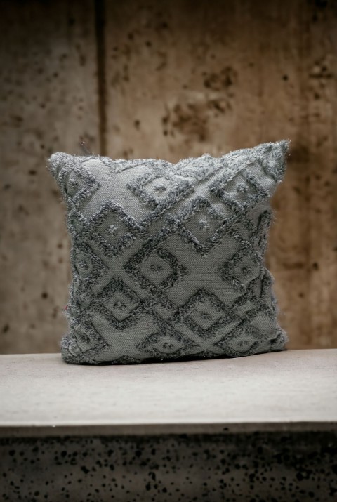 Bohem Dekoratif Yastık Kılıfı Kırlent Kılıfı 43x43 Cm Gri  45 x 45  Gri