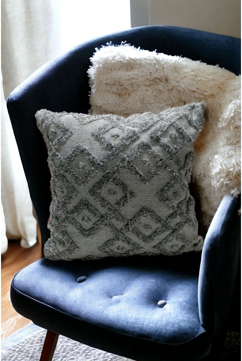 Bohem Dekoratif Yastık Kılıfı Kırlent Kılıfı 43x43 Cm Gri  45 x 45  Gri