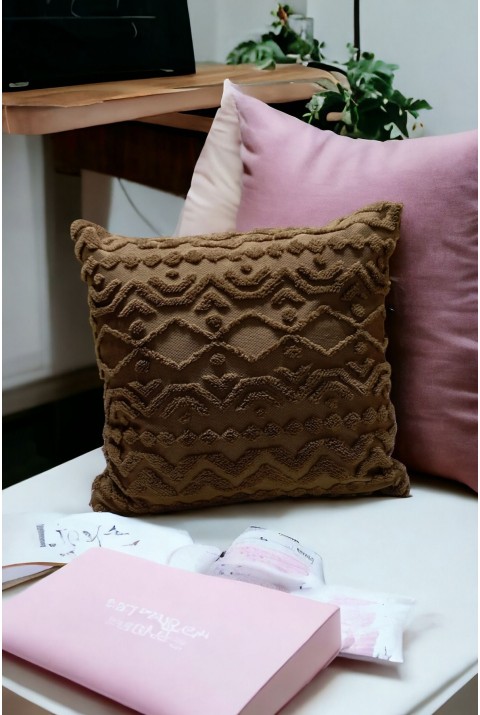Bohem Dekoratif Yastık Kılıfı Kırlent Kılıfı 43x43 Cm Kahverengi Geometrik Dsn  Tek Ebat  Kahverengi