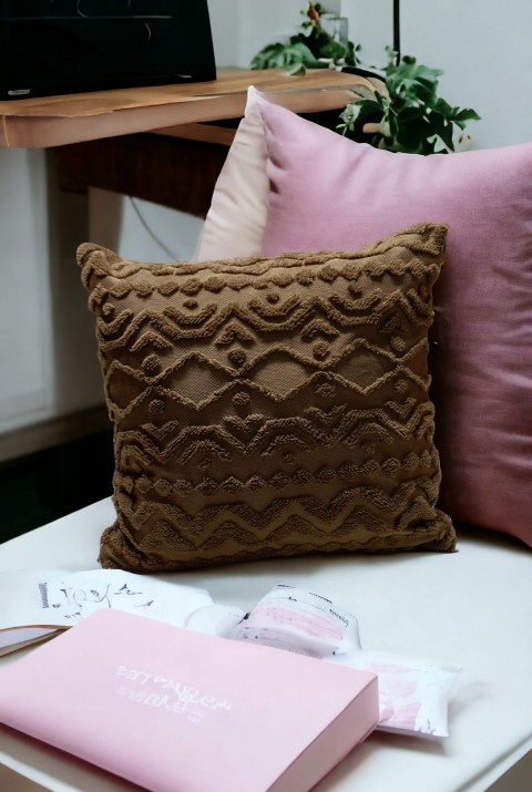 Bohem Dekoratif Yastık Kılıfı Kırlent Kılıfı 43x43 Cm Kahverengi Geometrik Dsn  Tek Ebat  Kahverengi