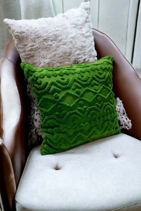 Bohem Dekoratif Yastık Kılıfı Kırlent Kılıfı 43x43 Cm Yeşil Geometrik Dsn  43 x 43  Yeşil4
