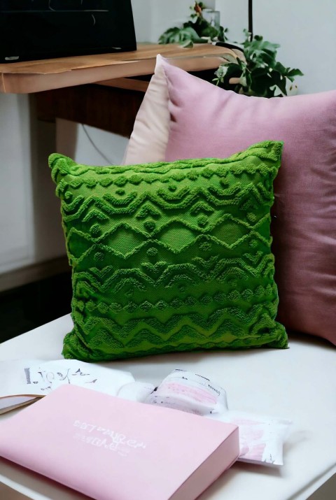 Bohem Dekoratif Yastık Kılıfı Kırlent Kılıfı 43x43 Cm Yeşil Geometrik Dsn  43 x 43  Yeşil4