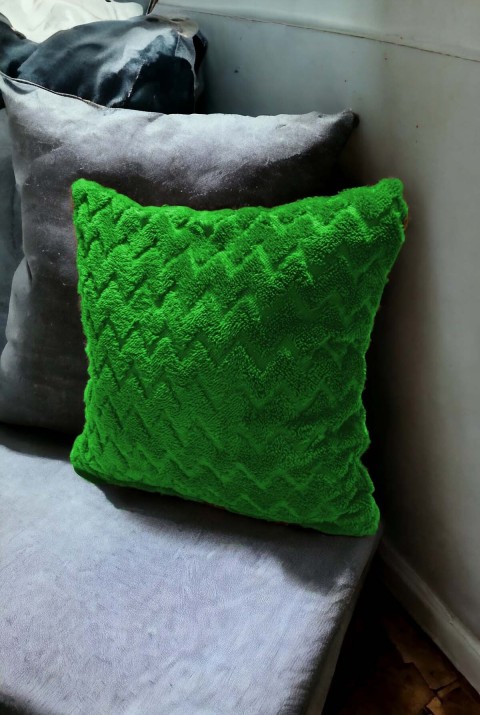Bohem Dekoratif Yastık Kılıfı Kırlent Kılıfı 43X43 Cm Yeşil Zikzak Desen  43 x 43  Yeşil2