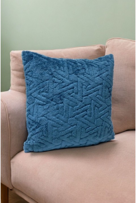 Bohem Dekoratif Yastık Kılıfı Kırlent Kılıfı 45x45 Cm Petrol Mavisi Zikzak Desen  45 x 45  Petrol Mavisi