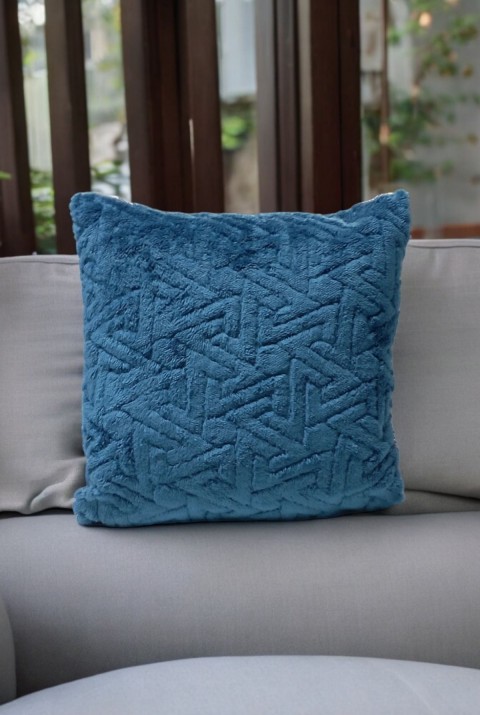 Bohem Dekoratif Yastık Kılıfı Kırlent Kılıfı 45x45 Cm Petrol Mavisi Zikzak Desen  45 x 45  Petrol Mavisi