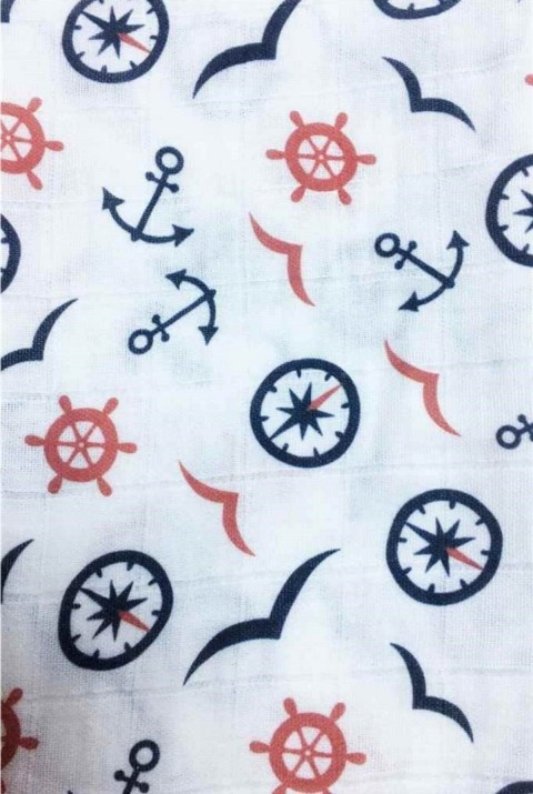 Çapa Desenli Müslin Bebek Bezi 70x70  70 x 70  Çapa Desenli