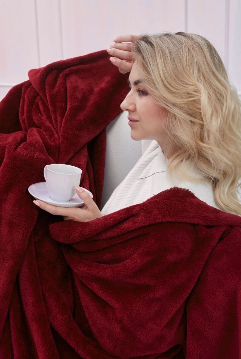 Deluxe Wellsoft Battaniye Bordo Çift Kişilik 200x220 cm  200 x 220  Bordo