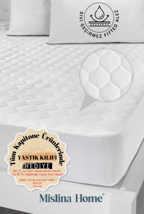 Kapitone Microfiber Fitted Full Kenar Sıvı Su Geçirmez Tek Kişilik Çift Kişilik Yatak Koruyucu Alezi  160 x 200  Beyaz