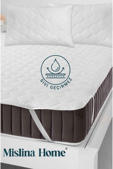 Kapitone Microfiber Köşe Lastikli Ped Sıvı Su Geçirmez Tek Kişilik Çift Kişilik Yatak Koruyucu Alez  180 x 200  Beyaz