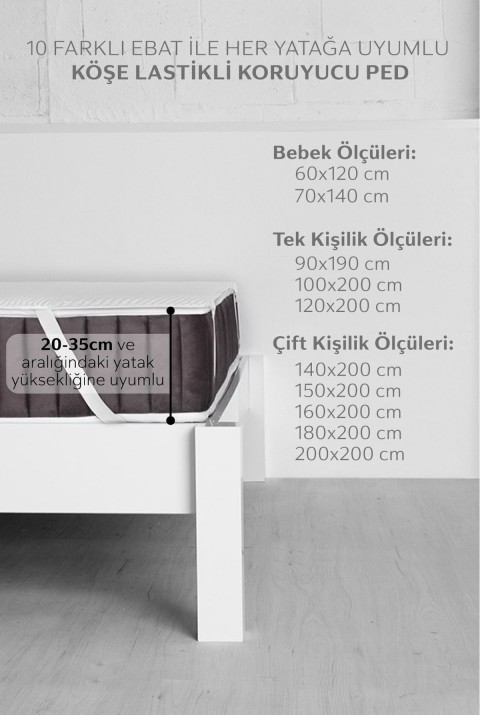 Kapitone Microfiber Köşe Lastikli Ped Sıvı Su Geçirmez Tek Kişilik Çift Kişilik Yatak Koruyucu Alez  200 x 200  Beyaz