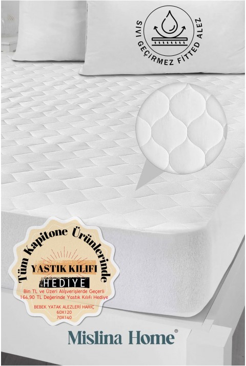 Kapitone Pamuklu Fitted Full Kenar Sıvı Su Geçirmez Bebek Çocuk Yatak Koruyucu Alezi  160 x 200  Beyaz