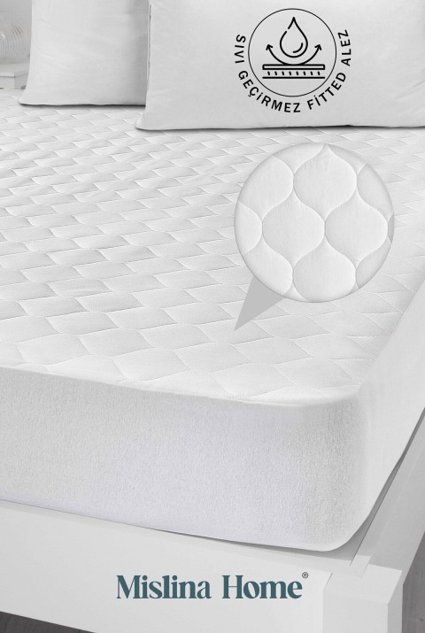 Kapitone Pamuklu Fitted Full Kenar Sıvı Su Geçirmez Bebek Çocuk Yatak Koruyucu Alezi  90 x 200  Beyaz
