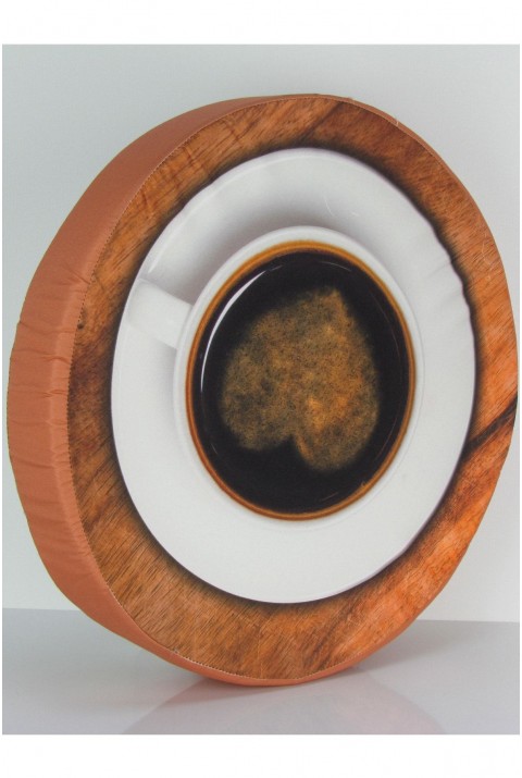 Klasik Baskılı Kahve Fincanlı Kalp Desenli Oturma Minderi  36 x 36  Kahve
