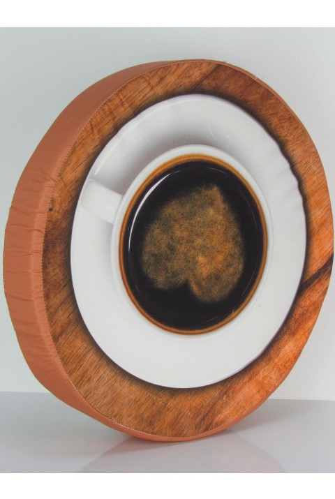 Klasik Baskılı Kahve Fincanlı Kalp Desenli Oturma Minderi  36 x 36  Kahve