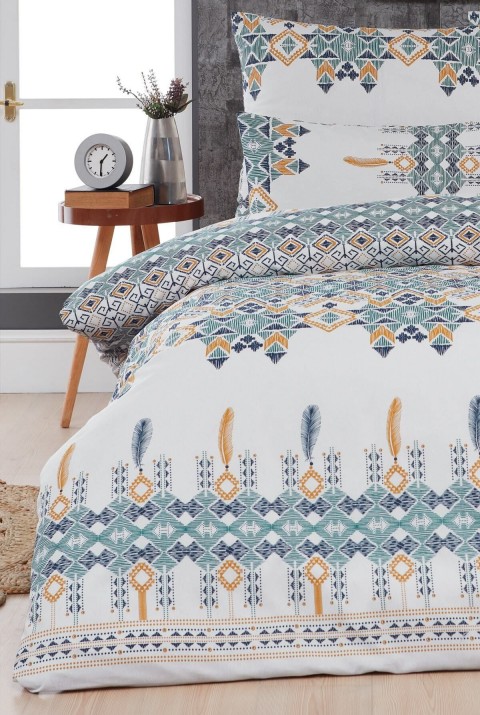 Mallorca Çift Kişilik Nevresim Seti Çarşafsız  200 x 220  Beyaz-Açık Yeşil