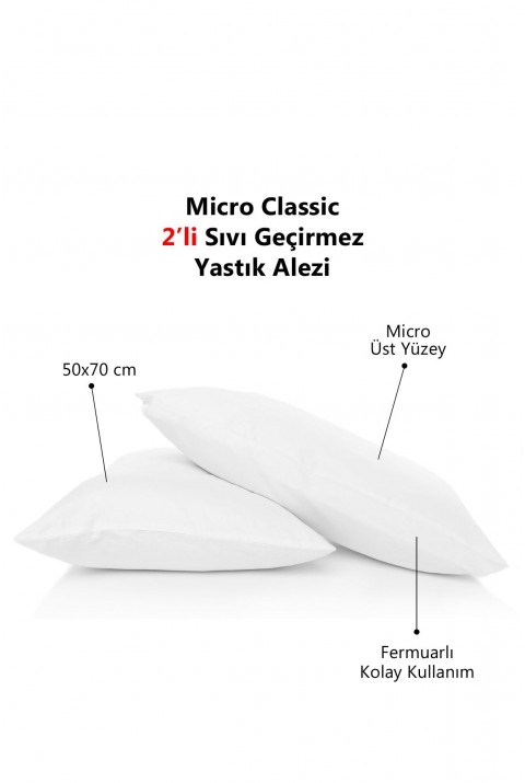 Micro Classic 2'li Sıvı Su Geçirmez Fermuarlı Yastık Koruyucu Alezi 50x70 Cm  50 x 70  Beyaz