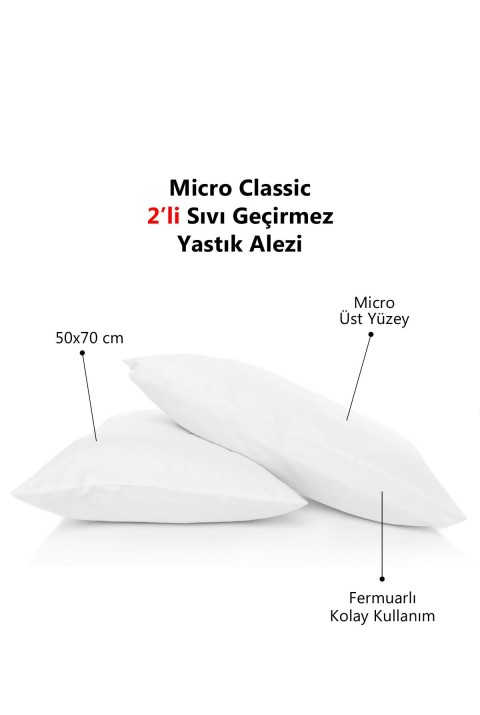 Micro Classic 2'li Sıvı Su Geçirmez Fermuarlı Yastık Koruyucu Alezi 50x70 Cm  50 x 70  Beyaz