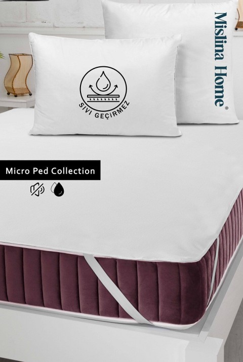 Micro Classic Sıvı Su Geçirmez Köşe Lastikli Ped Tek Çift Kişilik Bebek Çocuk Yatak Koruyucu Alezi  150 x 200  beyaz